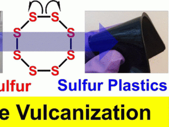 Depection of liquid sulfur transforming to polymeric material